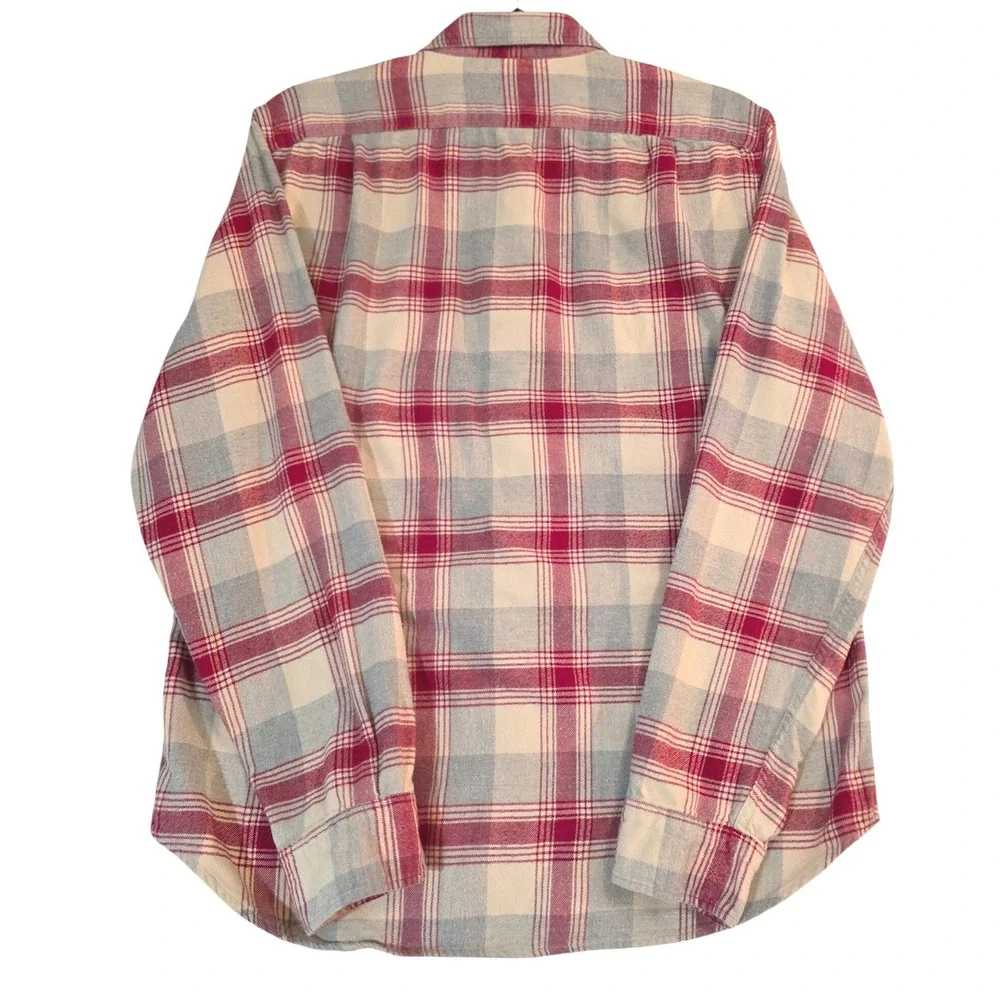 J Crew Flannel Shirt Cream Red‎ Blue Plaid Long Sleeve Button Up Men's M